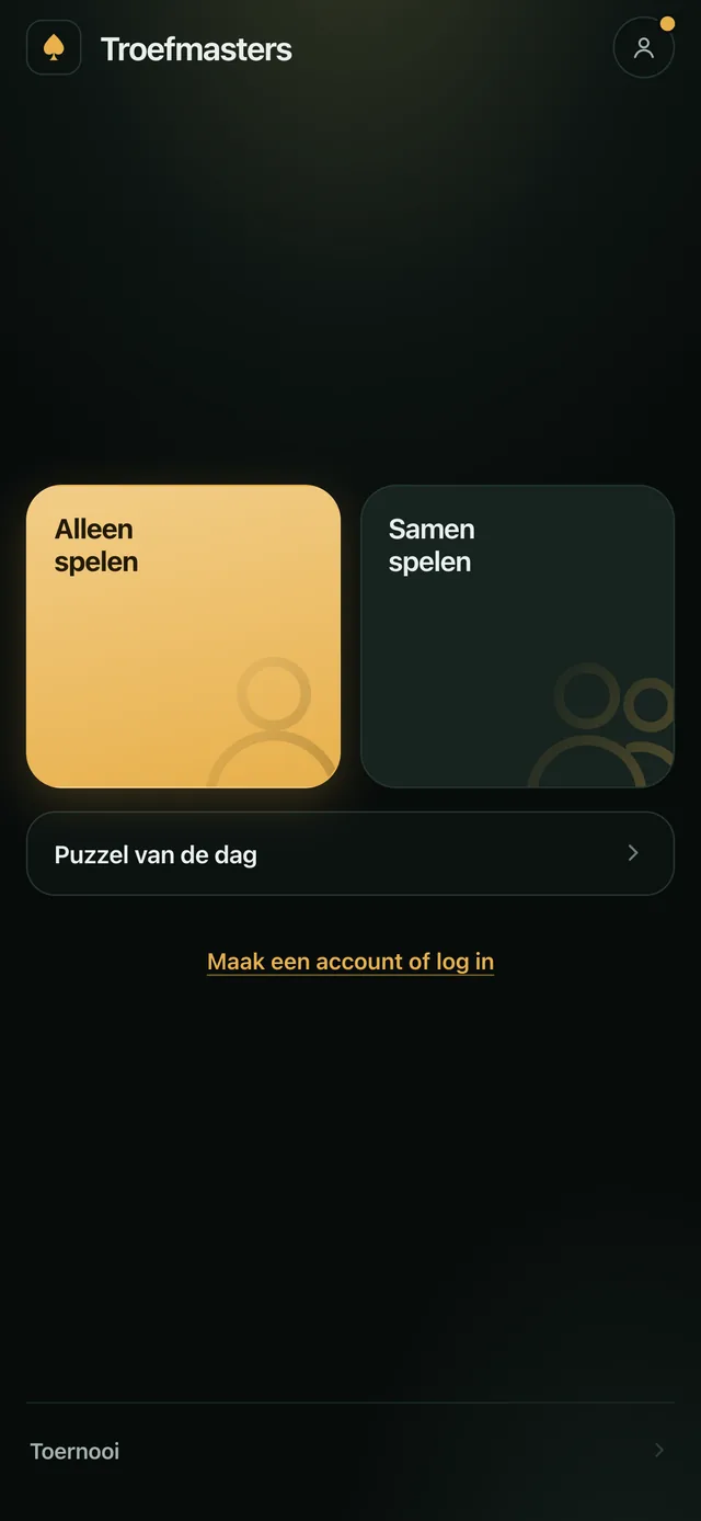 Het beginscherm met de keuze tussen alleen en samen spelen.